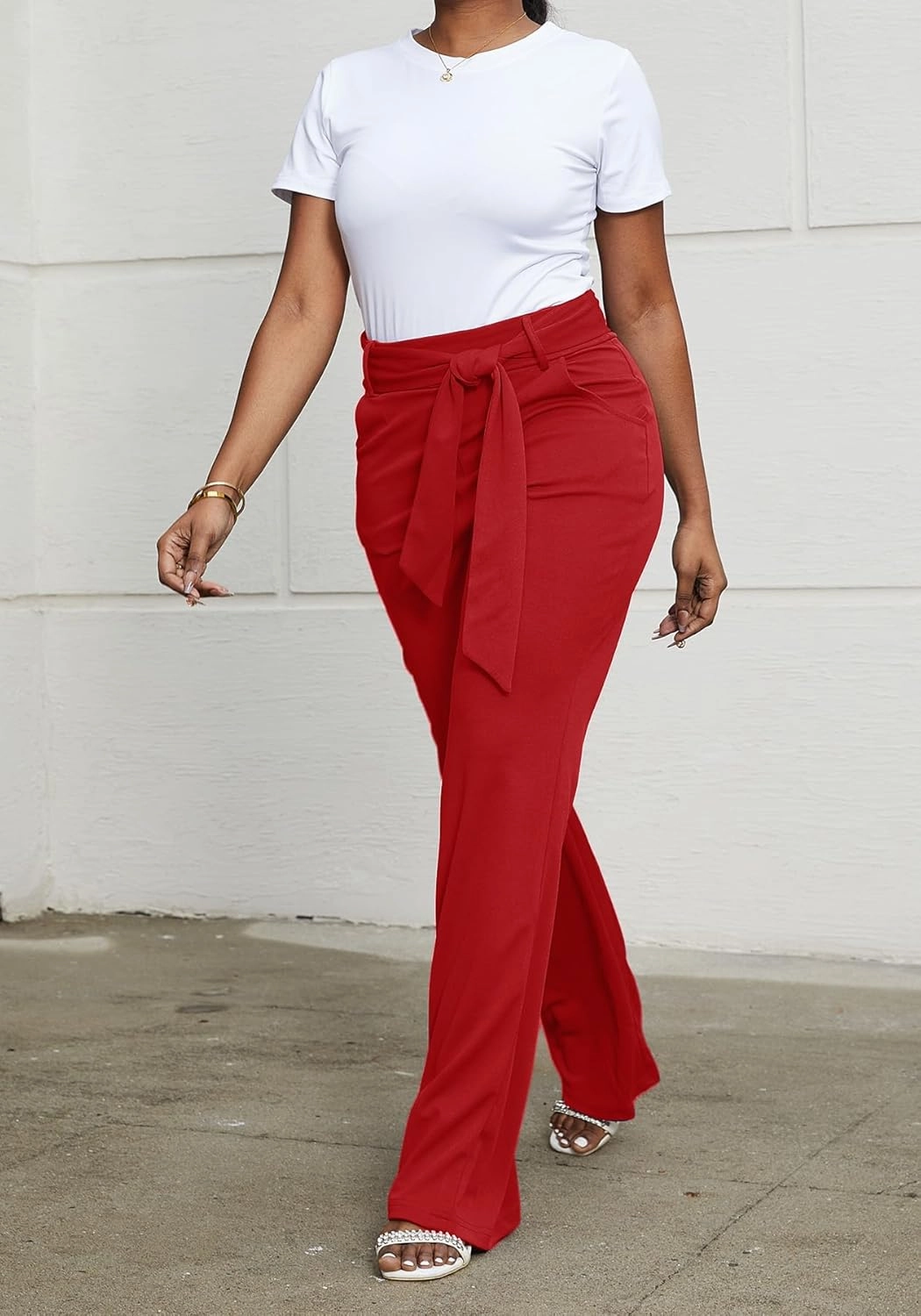 LKOUS Women's Dress Pants Stretchy High Waisted Wide Leg Pants Business Work Pants for Office