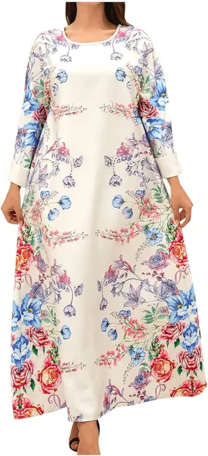 Lmdudan Women's Muslim Kaftan Islamic Abaya Prayer Dress Long Sleeve V Neck Self Tie Flowy Dresses Middle East Arabian Robe