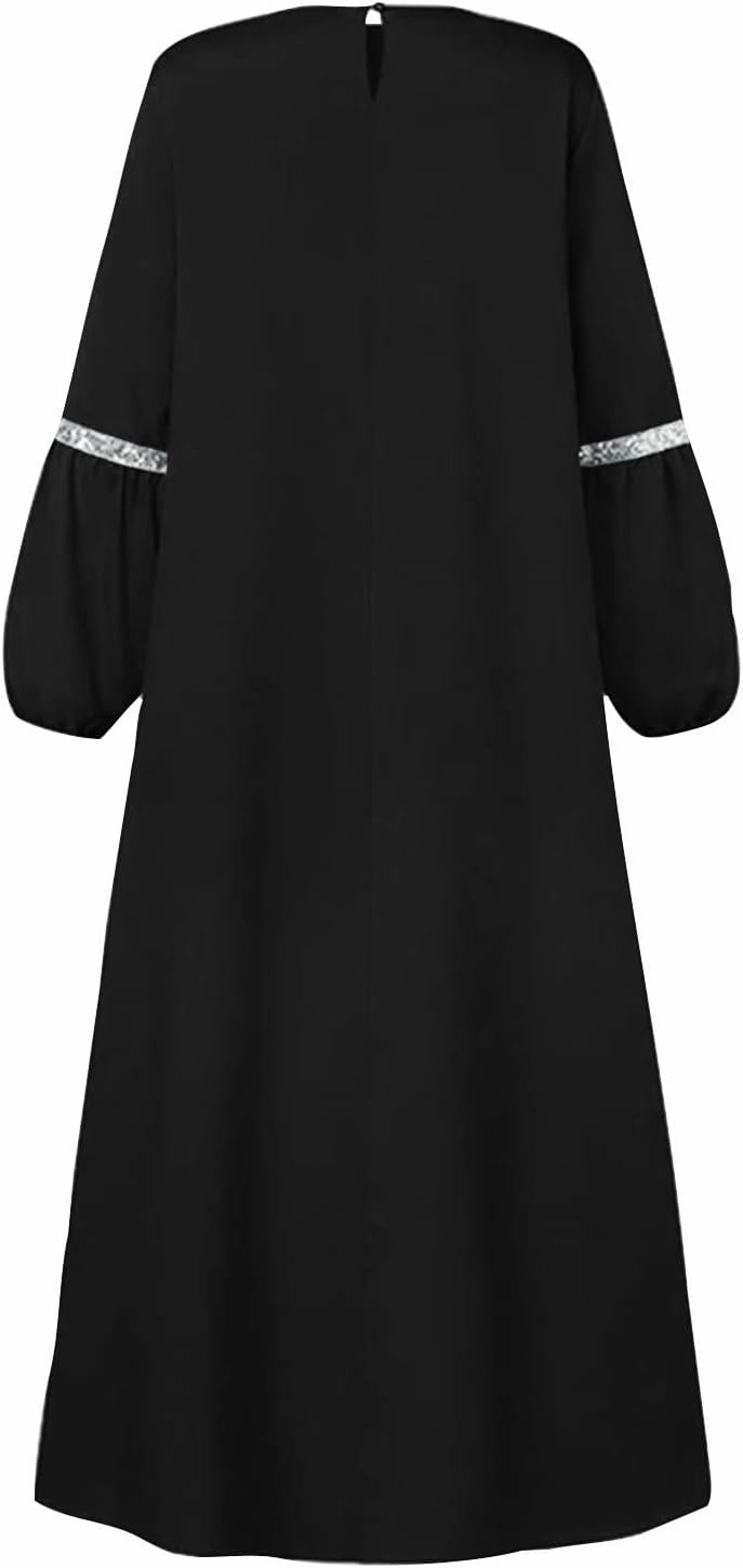 Lmdudan Muslim Women Abaya Dress Kaftan Islamic Maxi Dress Middle East Robe Long Sleeve Crewneck Solid Eid Prayer Clothes