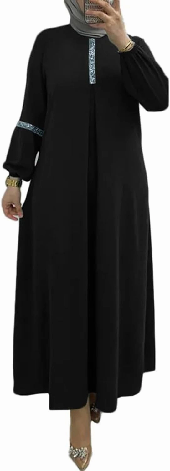 Lmdudan Muslim Women Abaya Dress Kaftan Islamic Maxi Dress Middle East Robe Long Sleeve Crewneck Solid Eid Prayer Clothes