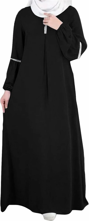 Lmdudan Muslim Women Abaya Dress Kaftan Islamic Maxi Dress Middle East Robe Long Sleeve Crewneck Solid Eid Prayer Clothes