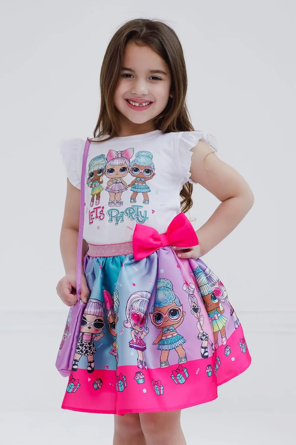 L.O.L. Surprise! Girls T-Shirt Skirt and Pocketbook 3 Piece Outfit Set Little Kid to Big Kid