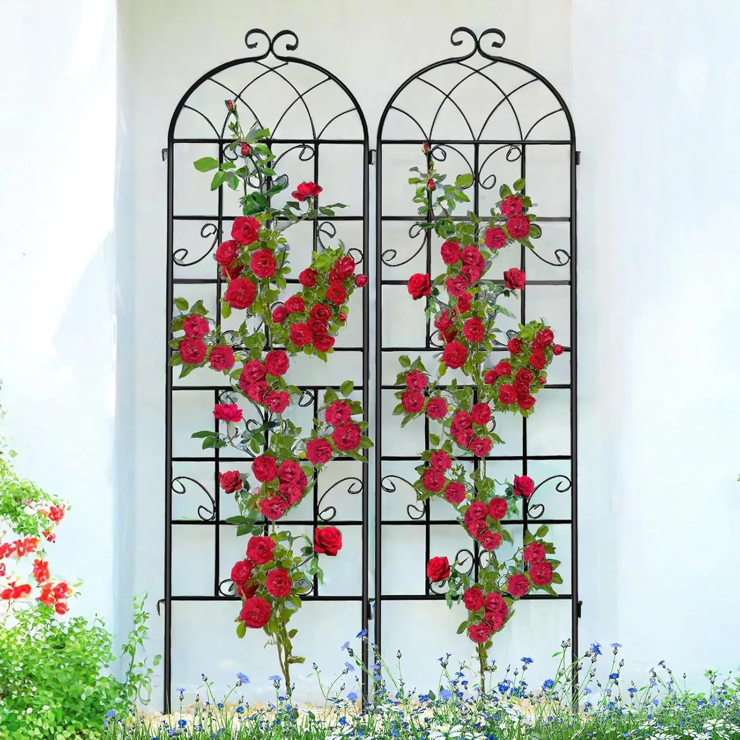Lorenzo 2 Pcs 70 x 19.7 inch Metal Garden Trellis for Climbing Plants, Black Metal Coating Rustproof, Perfect for Supporting Climbing Plants Outdoor