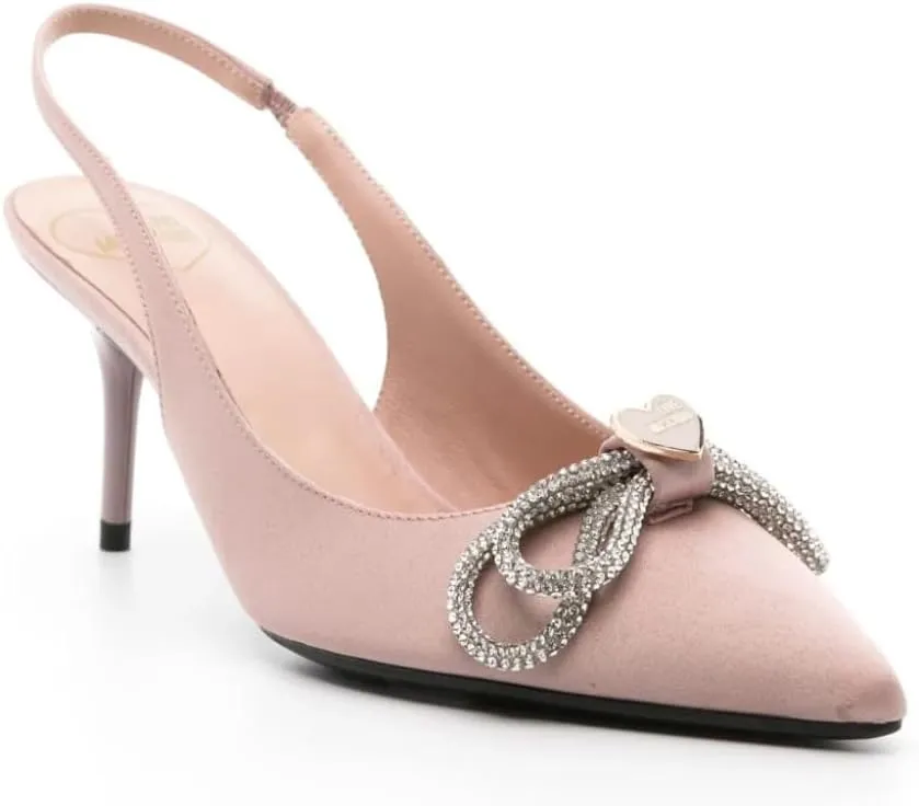 Love Moschino Women's Powder Satin Rhinestone Bow Slingback Pumps Shoes (Powder, US Footwear Size System, Adult, Women, Numeric, Medium, 9)