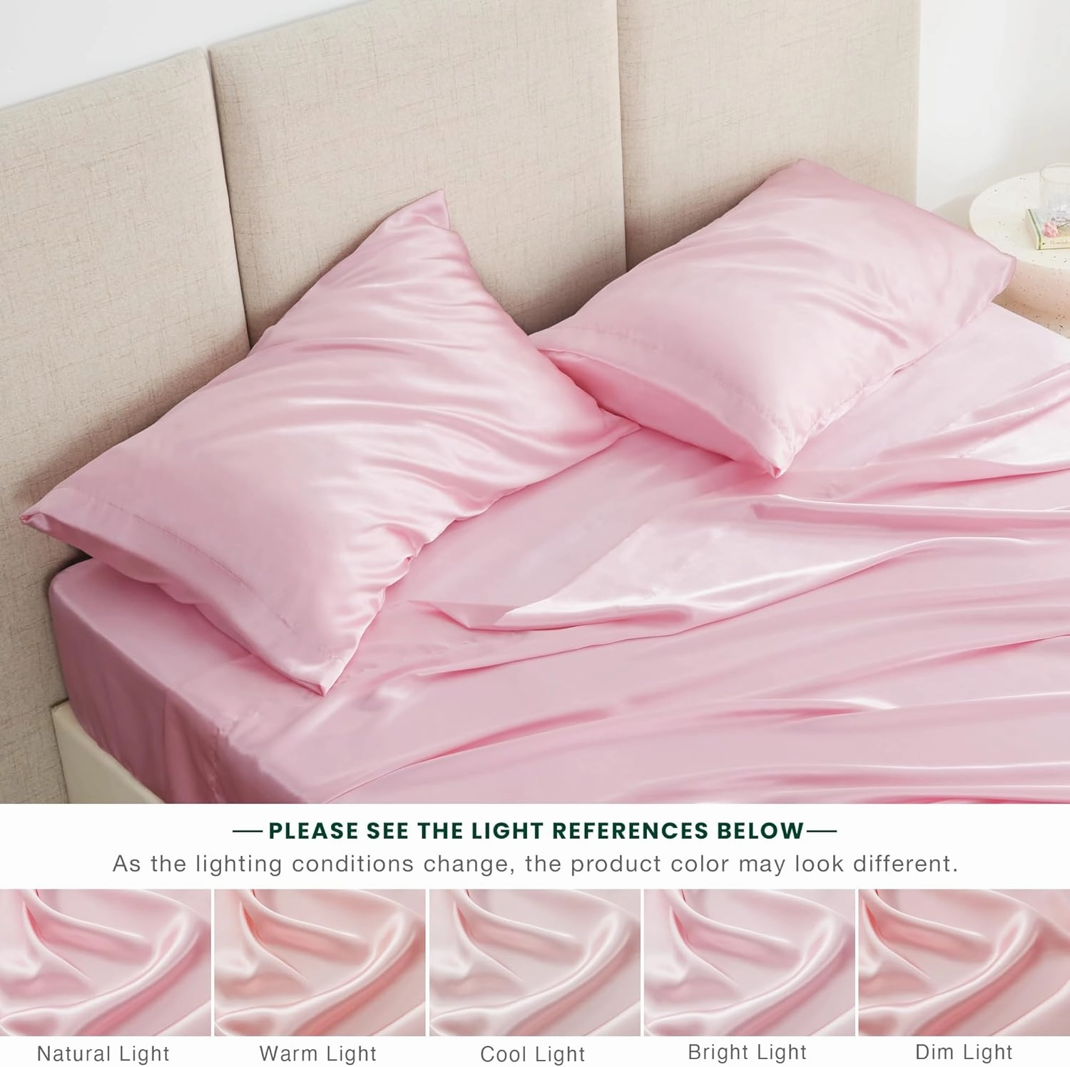 Love's cabin Full Size Satin Sheet Sets - 4 Piece Pink Silky Sheet Set Full with Deep Pocket, Luxury Silk Feel Bed Sheets Full Bedding Set (1 Flat Sheet,1 Fitted Sheet,2 Pillow Cases)