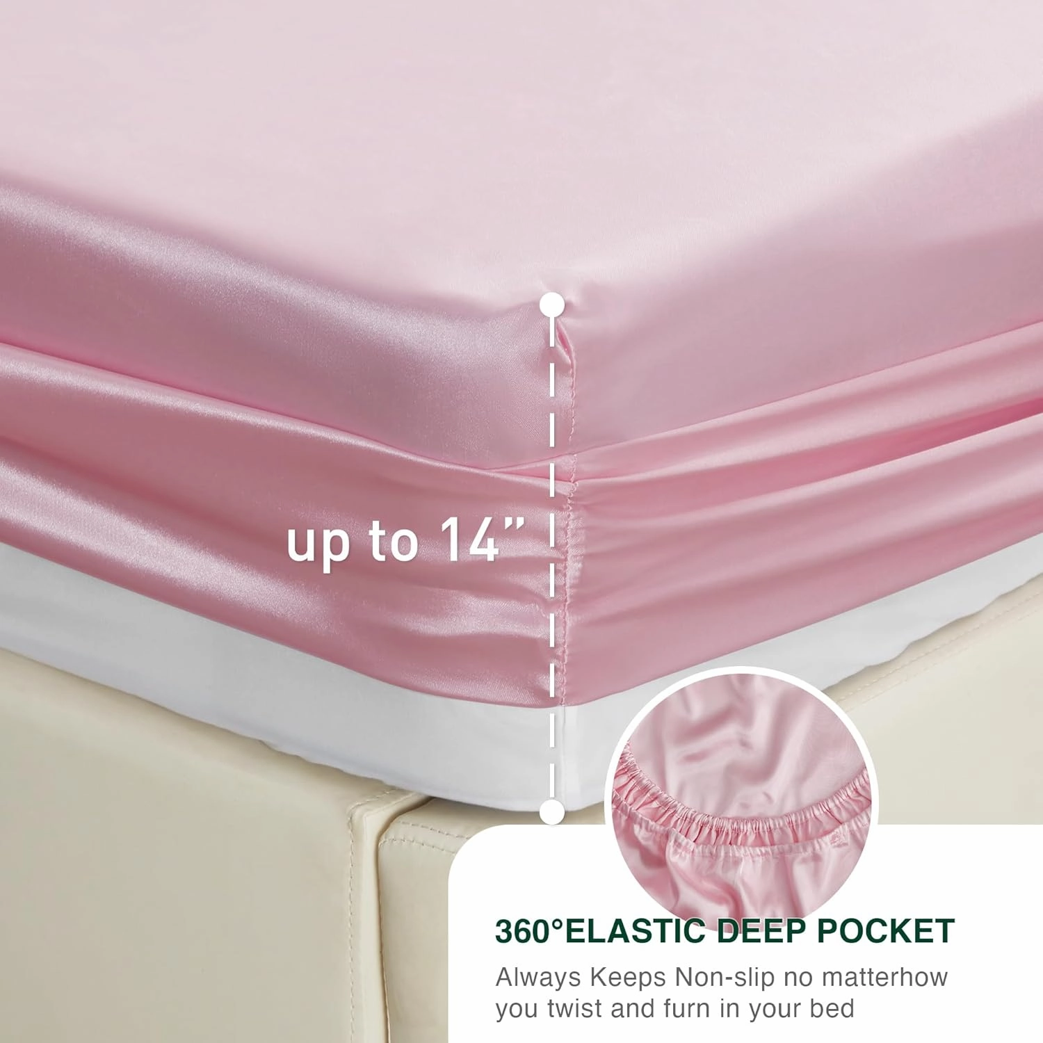 Love's cabin Satin Queen Sheets Set - 4 Piece Pink Silky Bed Sheets Set with Deep Pocket, Luxury Silk Feel Satin Queen Size Sheet Set (1 Flat Sheet,1 Fitted Sheet,2 Pillow Cases)