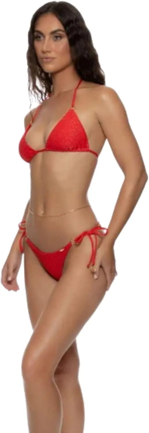 Luli Fama Women's Sunkiss Glow Ring Seamless Triangle Bikini Top, Red
