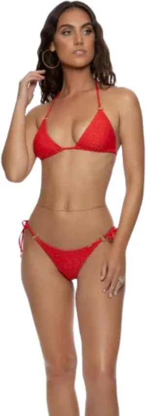 Luli Fama Women's Sunkiss Glow Ring Seamless Triangle Bikini Top, Red