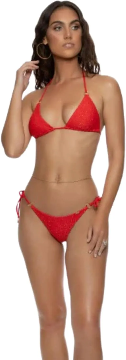 Luli Fama Women's Sunkiss Glow Ring Seamless Triangle Bikini Top, Red