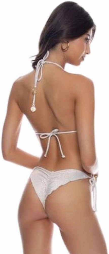 Luli Fama Luminous Seamless Triangle Bikini Top, Gold, Metallic Detail, Adjustable Ties, Removable Pads
