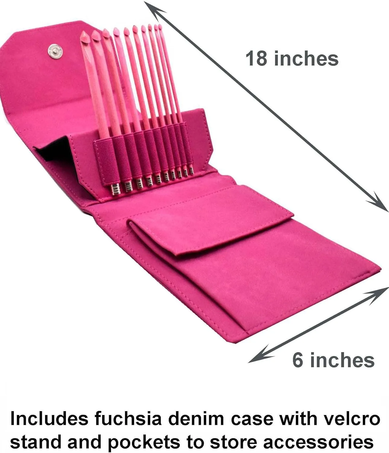 Lykke Blush 6-Inch (15cm) Crochet Hook Set Birchwood US Sizes E-4, F-5, G-6, 7, H-8, I-9, J-10, K-10.5, L-11, & M-13 Includes Fuchsia Vegan Suede Case with Project Bag