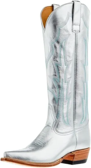 Macie Bean Ladies Silver Bullet, 15" Silver Metallic cowgirl boot