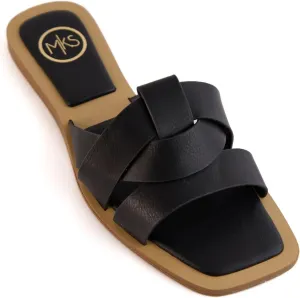MAKERS SHOES GIA 2 Metallic Slide Sandals, Women's Flat Slip-On, Square Toe, Cushioned Footbed, Casual and Elegant Sandals