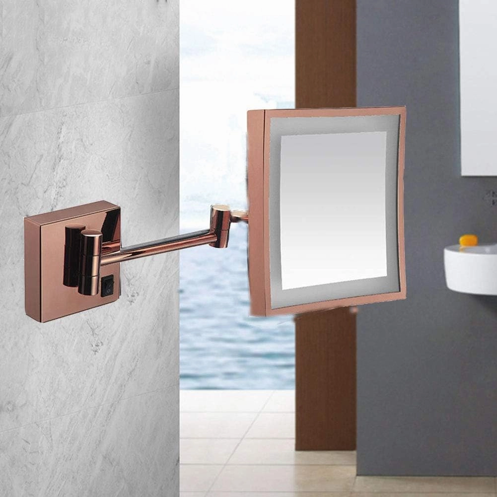 Makeup Mirror Lighted Vanity Bathroom Square Mirror with 360 Degree Swivel Rotation Flexible Gooseneck and Locking Suction(Rose Gold,Plug)