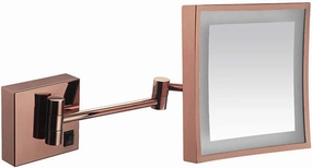 Makeup Mirror Lighted Vanity Bathroom Square Mirror with 360 Degree Swivel Rotation Flexible Gooseneck and Locking Suction(Rose Gold,Plug)