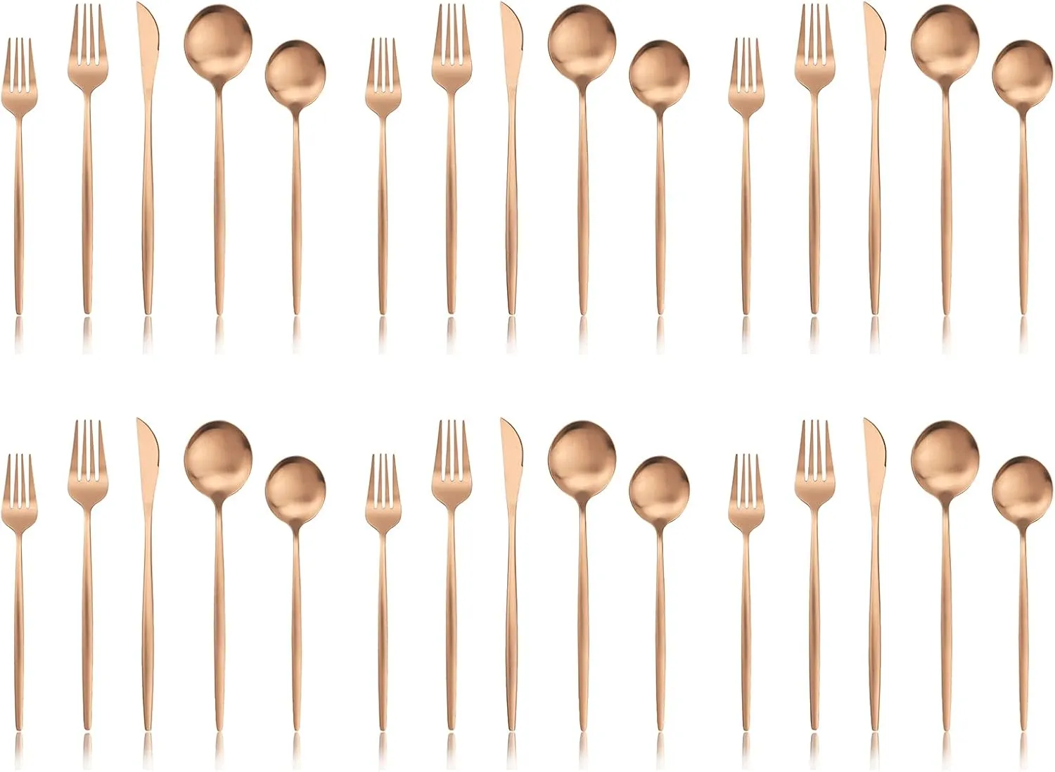 Matte 30-Pieces Copper Flatware Set 18/0 Stainless Steel Dinnerware Kitchen Utensils For Dinner Dessert Cake Tea Coffee Tableware Service For 6 (Rose Gold)