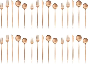 Matte 30-Pieces Copper Flatware Set 18/0 Stainless Steel Dinnerware Kitchen Utensils For Dinner Dessert Cake Tea Coffee Tableware Service For 6 (Rose Gold)