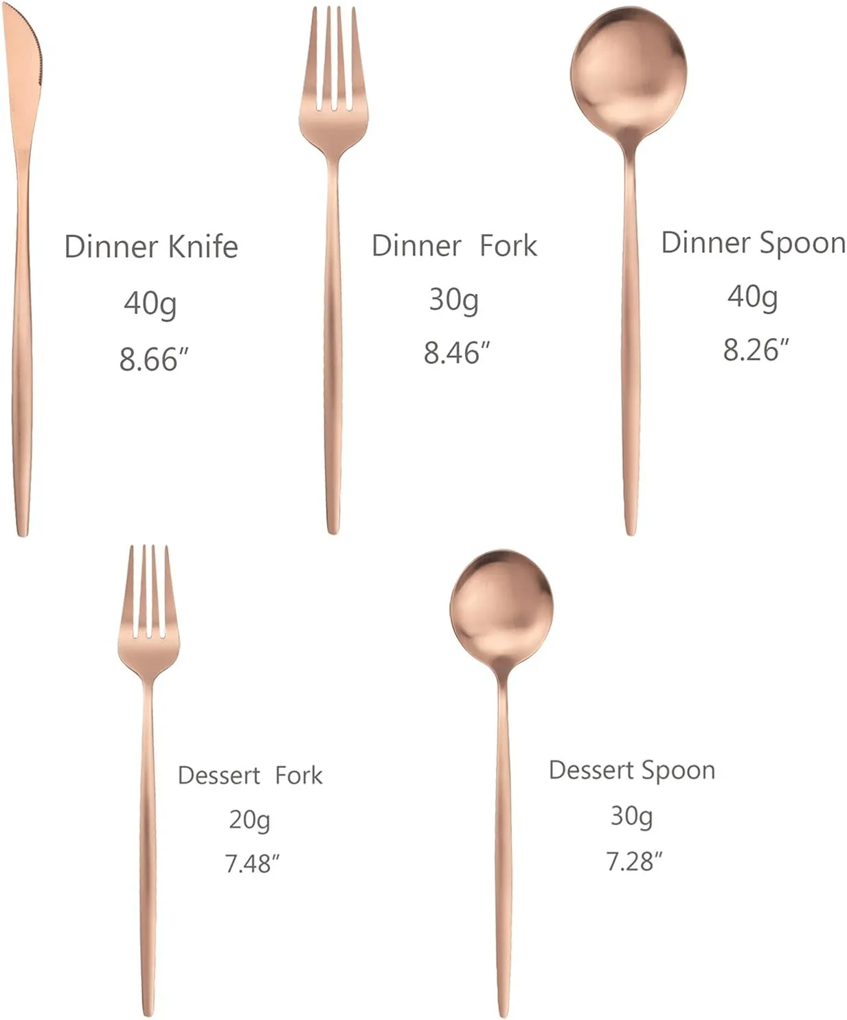 Matte 30-Pieces Copper Flatware Set 18/0 Stainless Steel Dinnerware Kitchen Utensils For Dinner Dessert Cake Tea Coffee Tableware Service For 6 (Rose Gold)
