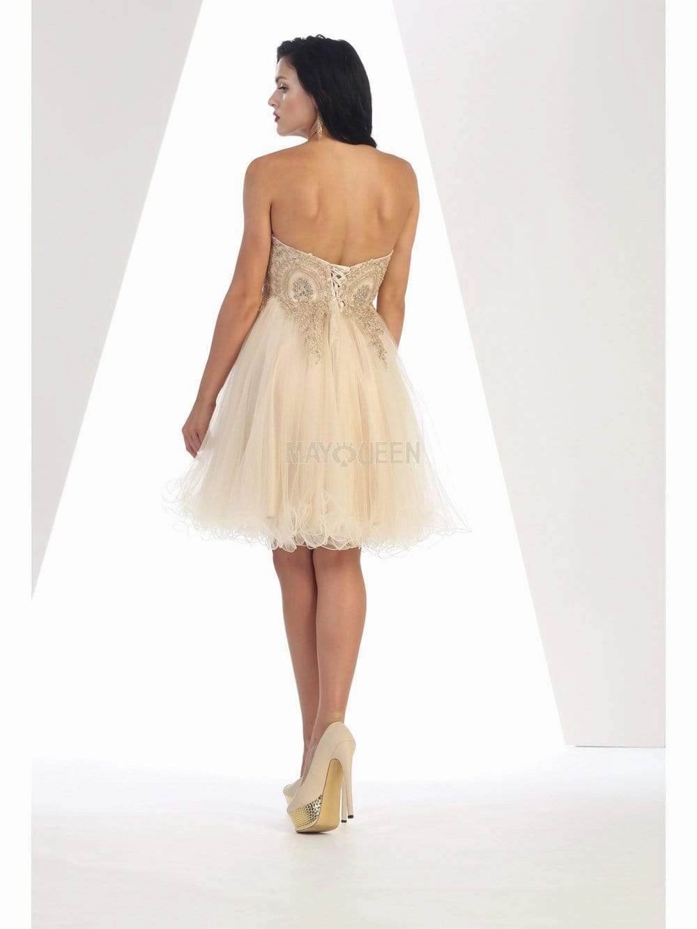 May Queen - MQ1414 Lace Appliqued Strapless Sweetheart Cocktail Dress