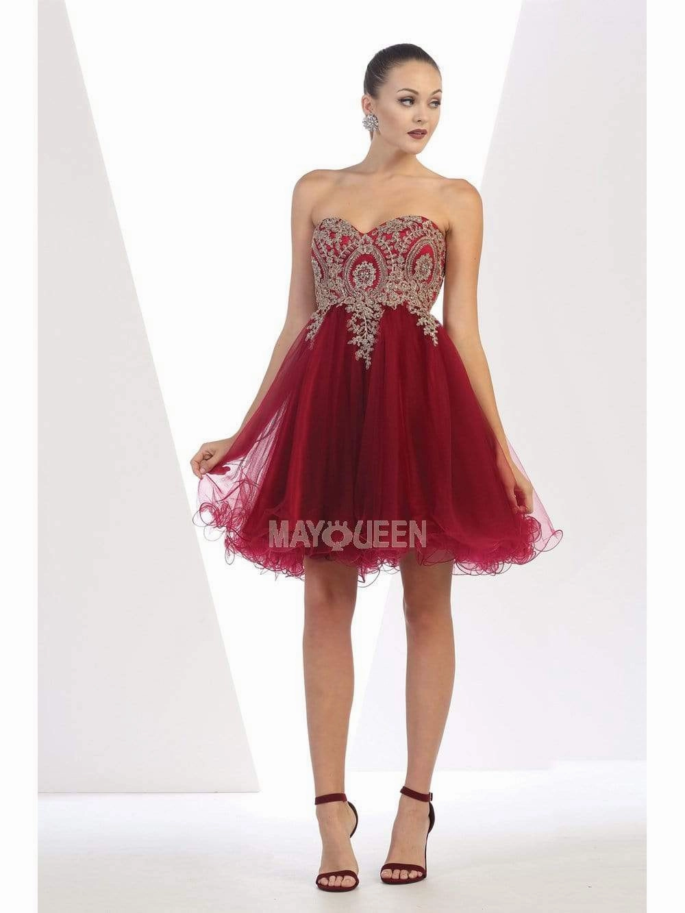 May Queen - MQ1414 Lace Appliqued Strapless Sweetheart Cocktail Dress