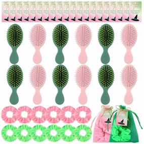 Meanplan 12 Set Pink Green Witch Party Favors Gifts Pink Green Mini Hairbrush Hair Scrunchies Witch and Princess Movie Fan Gifts with Cards and Bag for Birthday Party Decorations Supplies