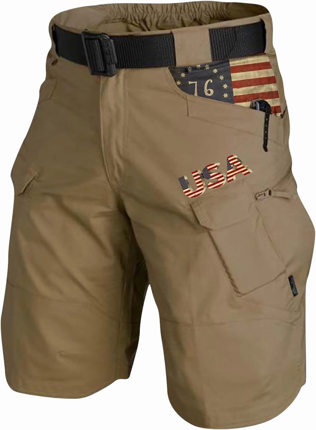 Men's 4th of July Cargo Shorts Patriotic Tactical Shorts Zipper Pockets Hiking Shorts Stretchy Waist Pants