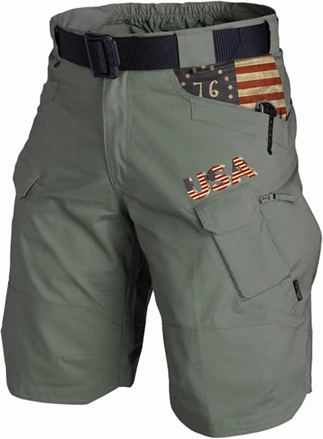 Men's 4th of July Cargo Shorts Patriotic Tactical Shorts Zipper Pockets Hiking Shorts Stretchy Waist Pants