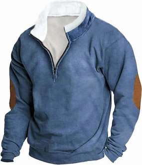 Men's Collar Zipper Hoodies Long Sleeve Sherpa Fleece Lined Sweatshirts Solid Color Fashion Big and Tall Pullover