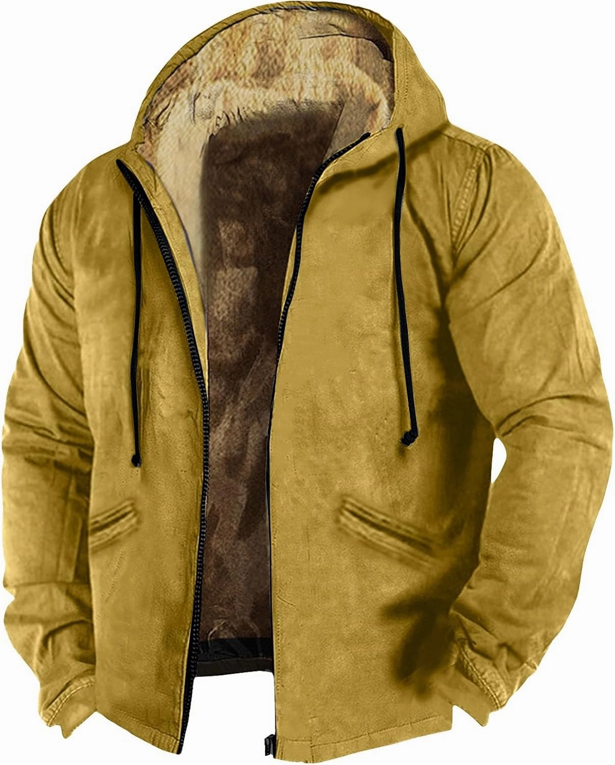 Men's Western Vintage Print Sherpa Fleece Lined Jackets Parka Warm Tactical Jackets Windbreaker Varsity Coat Hooded