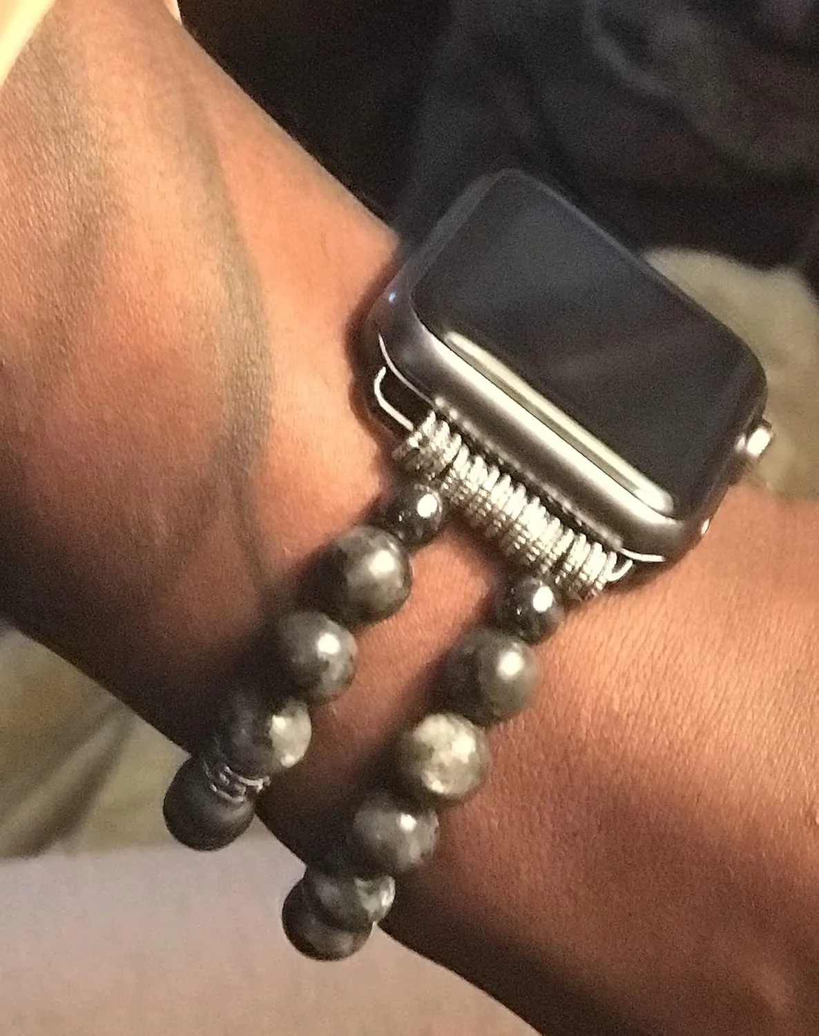 Mens Black Labradorite-Matte Hemitite Band for Apple Watch (Rose Gold)