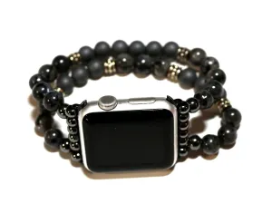 Mens Black Labradorite-Matte Hemitite Band for Apple Watch (Rose Gold)