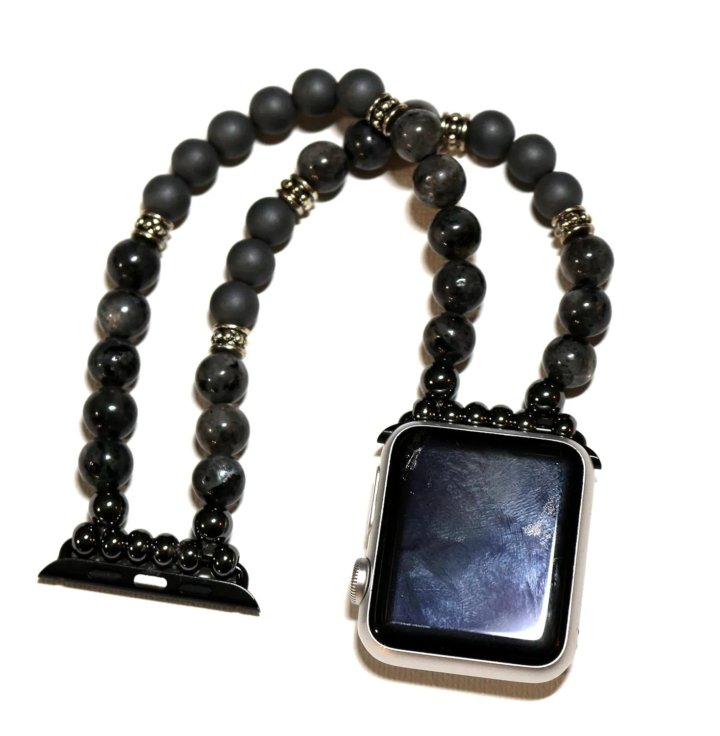 Mens Black Labradorite-Matte Hemitite Band for Apple Watch (Rose Gold)