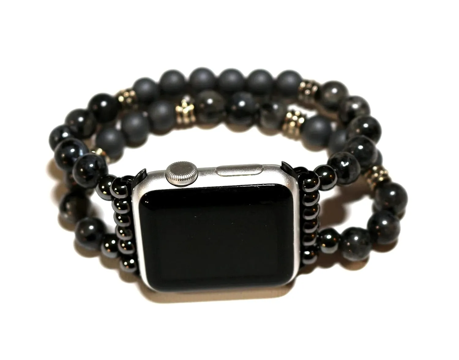 Mens Black Labradorite-Matte Hemitite Band for Apple Watch (Rose Gold)