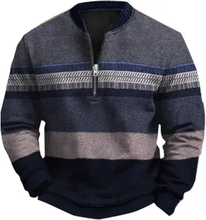 Men's Fashion Hoodies & Sweatshirts, Quarter Zip Pullover Men Long Sleeve Outdoor Stand Collar Twist Pattern Sweaters