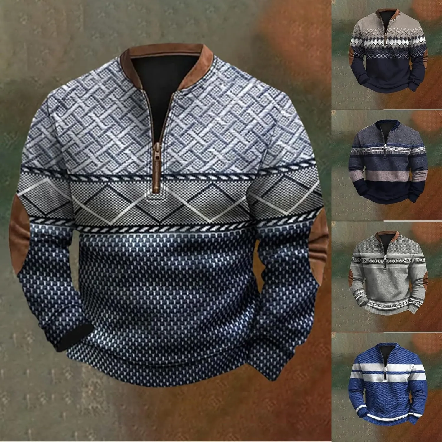 Men's Fashion Hoodies & Sweatshirts, Quarter Zip Pullover Men Long Sleeve Outdoor Stand Collar Twist Pattern Sweaters