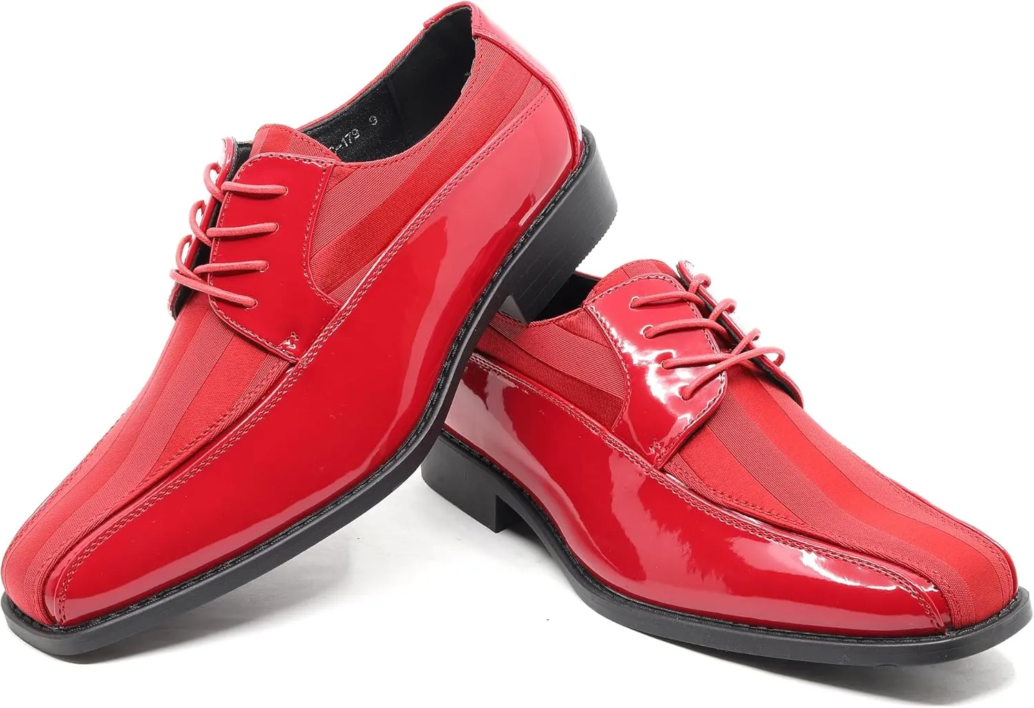 Men's Oxford Lace up Striped Satin Patent Tuxedo Dress Shoes MC-179