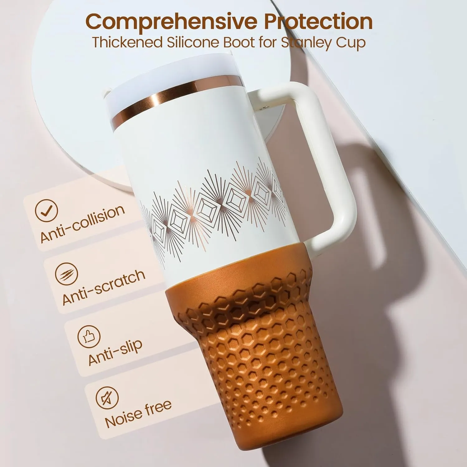 Metallic Glitter Boot for Stanley, Tall Silicone Protector Sleeve Accessories for Stanley Quencher H2.0 FlowState Tumbler 40oz / Stanley Adventure Quencher Tumbler 40oz (Bronze)