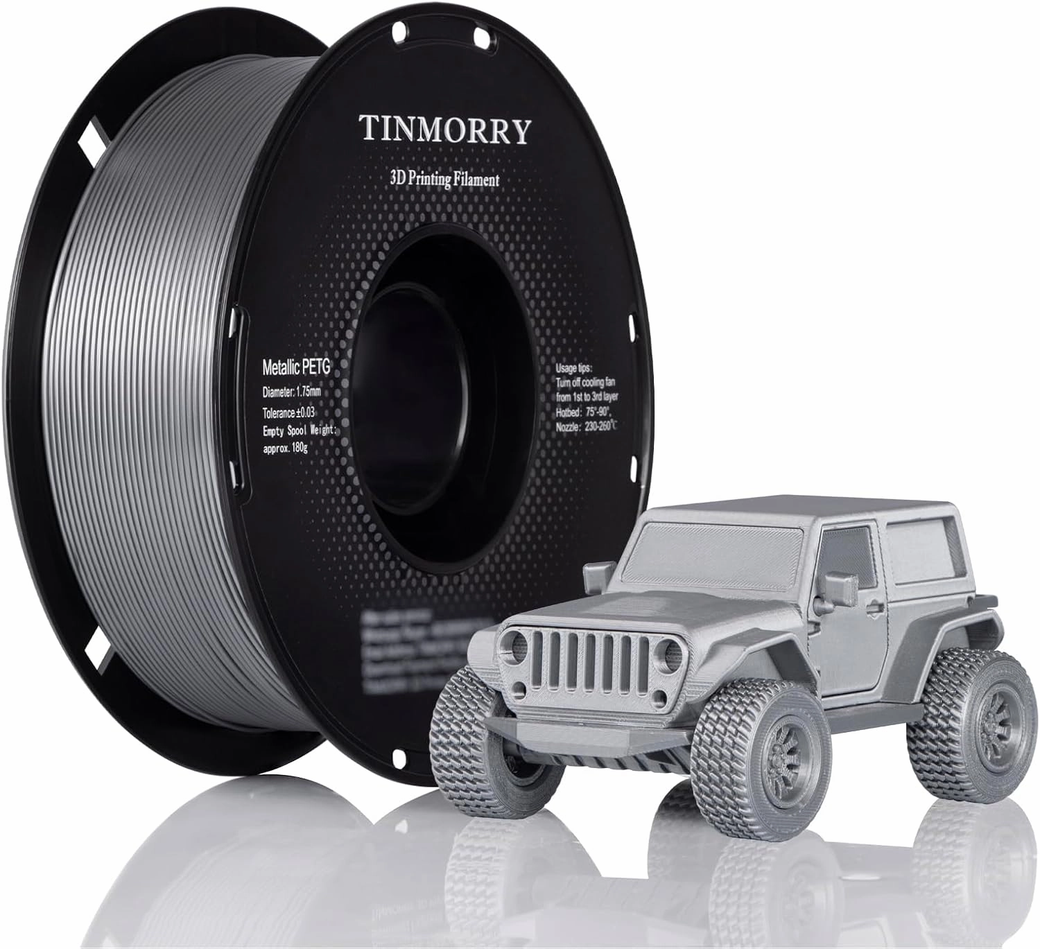 Metallic PETG Filament 1.75mm, TINMORRY Rapid PETG 3D Printing Filament, PETG with a Rapid Flow Rate, Compatible with Bambu Lab FDM 3D Printer, 1KG, Chrome/Metal Silver