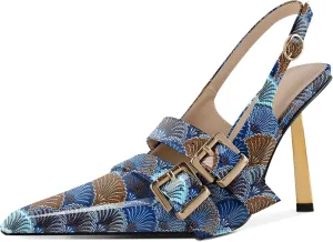 Mettesally Women Slingback Heels Pumps Shoes High Heels Stilettos Square Toe for Women Dressy Shoes 4 Inches
