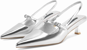 MIRAAZZURRA Slingback Kitten Heels Pumps Pointed Toe Low Heel Slip On Dress Shoes with Buckle Strap for Dating Party Working