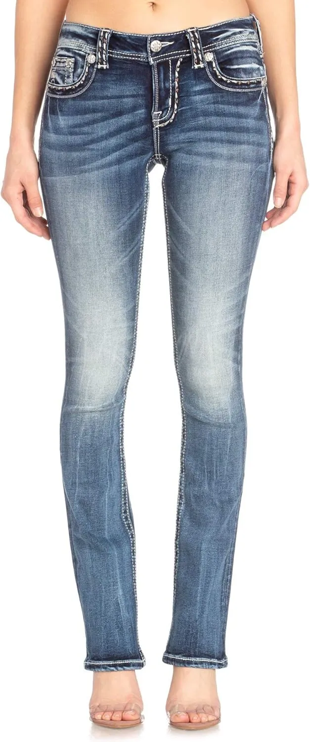 Miss Me Women's Embroidered Border Bootcut Jeans