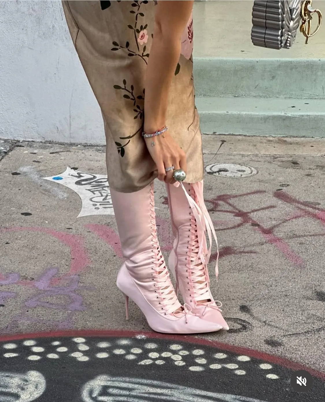 MissHeel Mid Calf Satin Boots Lace Up Pointed Toe High Heel Boots with Bow