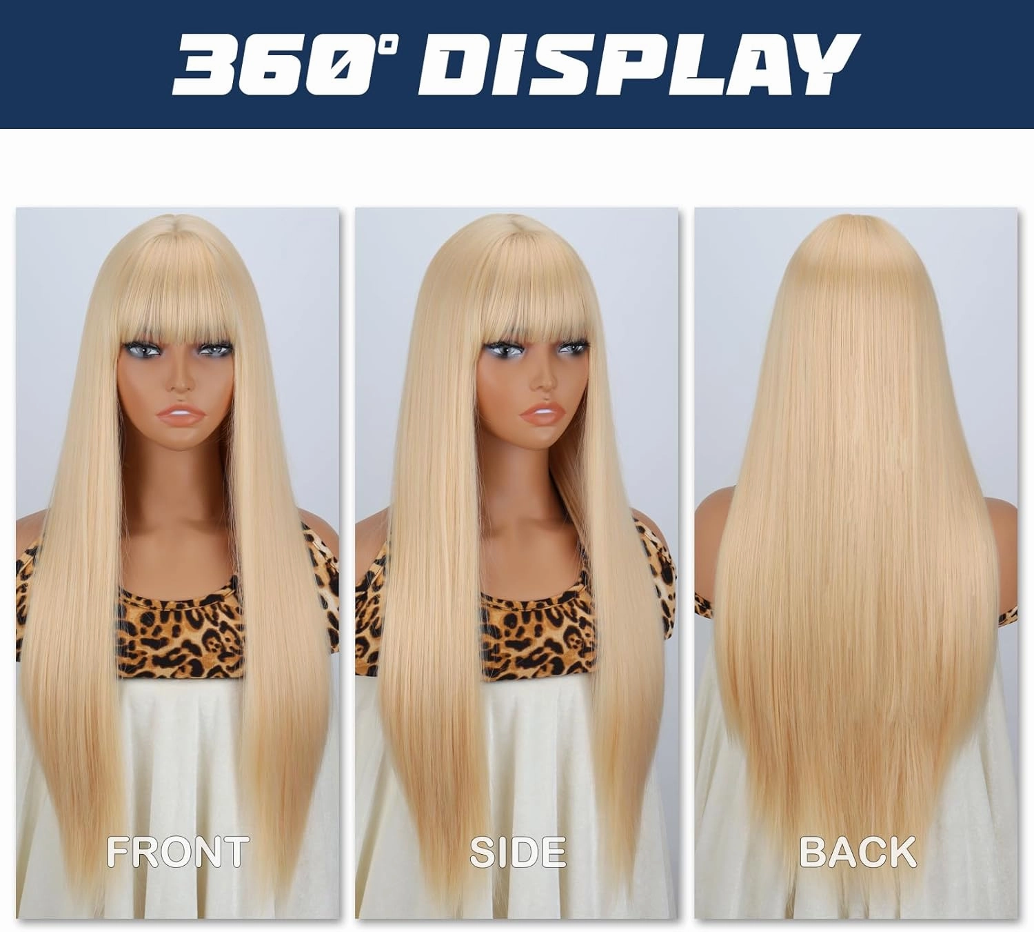 MISSQUEEN Long Straight Blonde Wig with Bangs Synthetic Natural Look Heat Resistant Wigs 30inch For Fashionable Women Girls For Party Cosplay And Daily Use