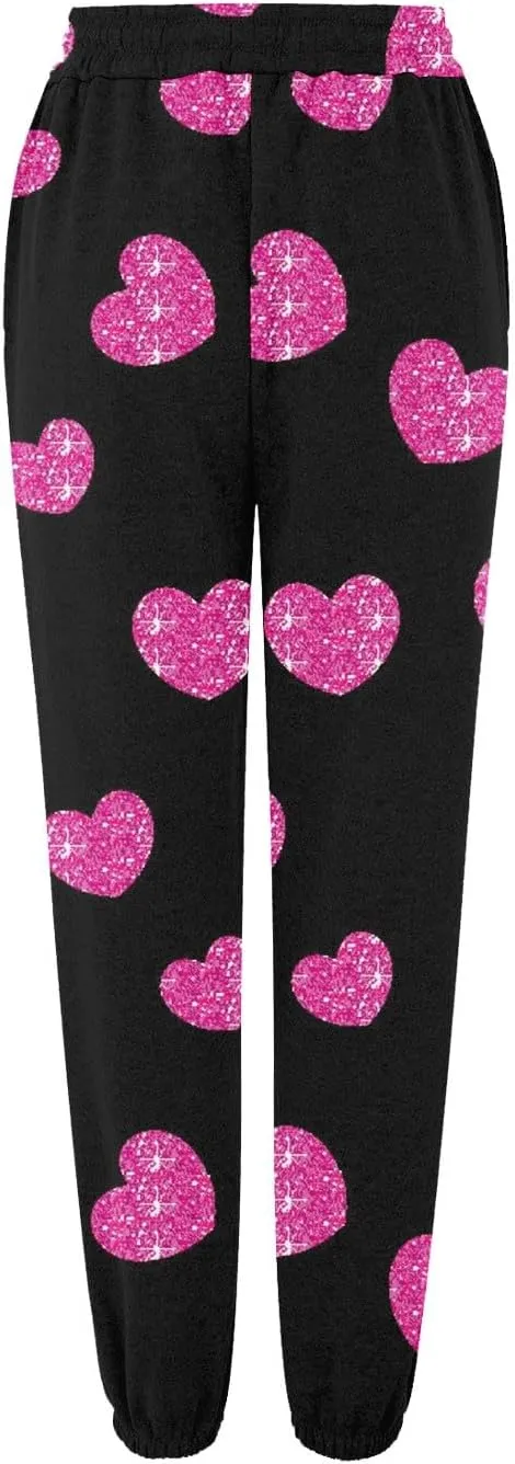 Miyaomn Women's Casual Athletic Running Joggers Valentines Day Sweatpants with Pink Heart Pockets Elastic Waist Lounge Slacks