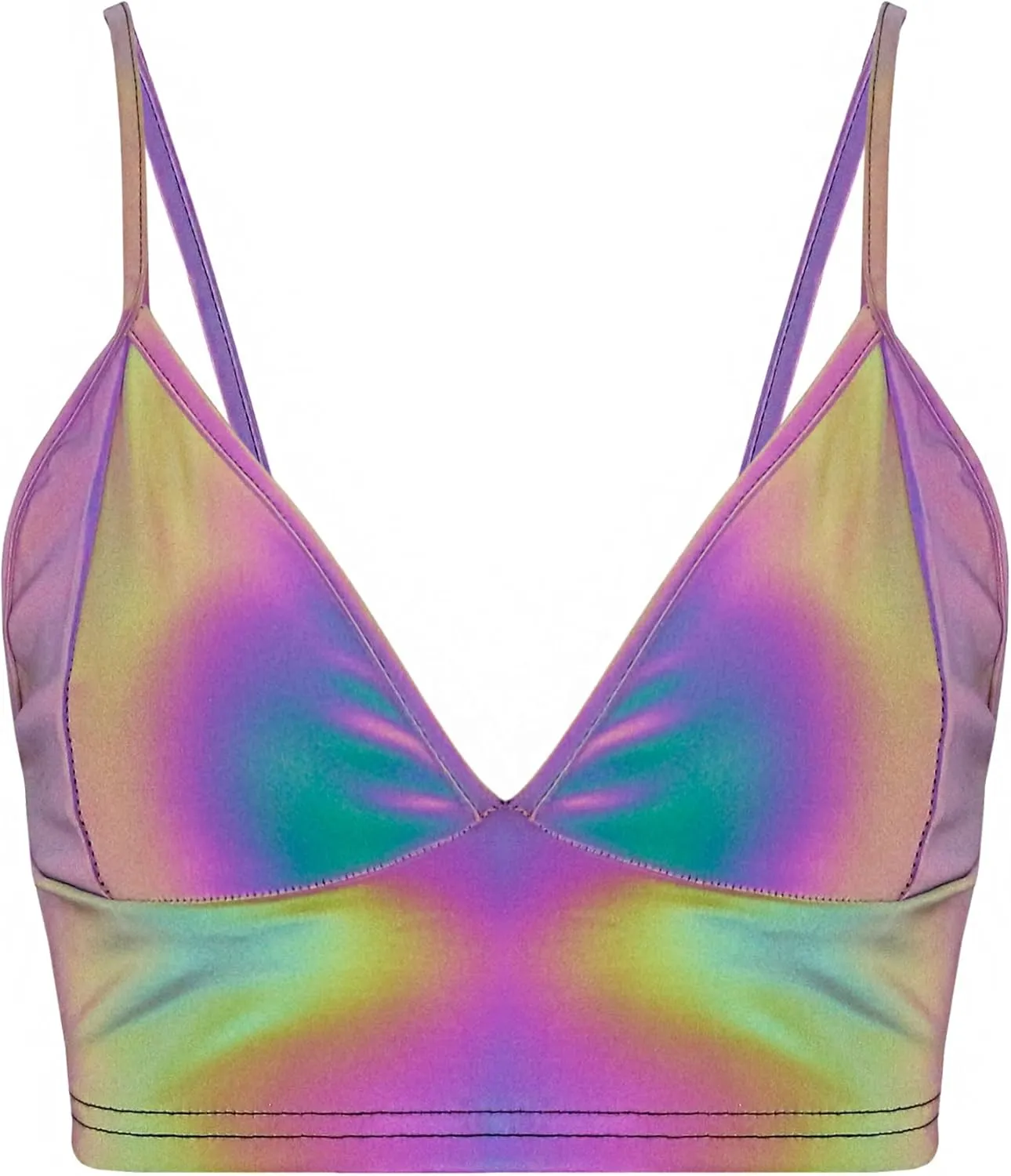 Mocure Womens Crop Tops Tank Metallic Reflective Holographic Tank Top for Rave Festival Club