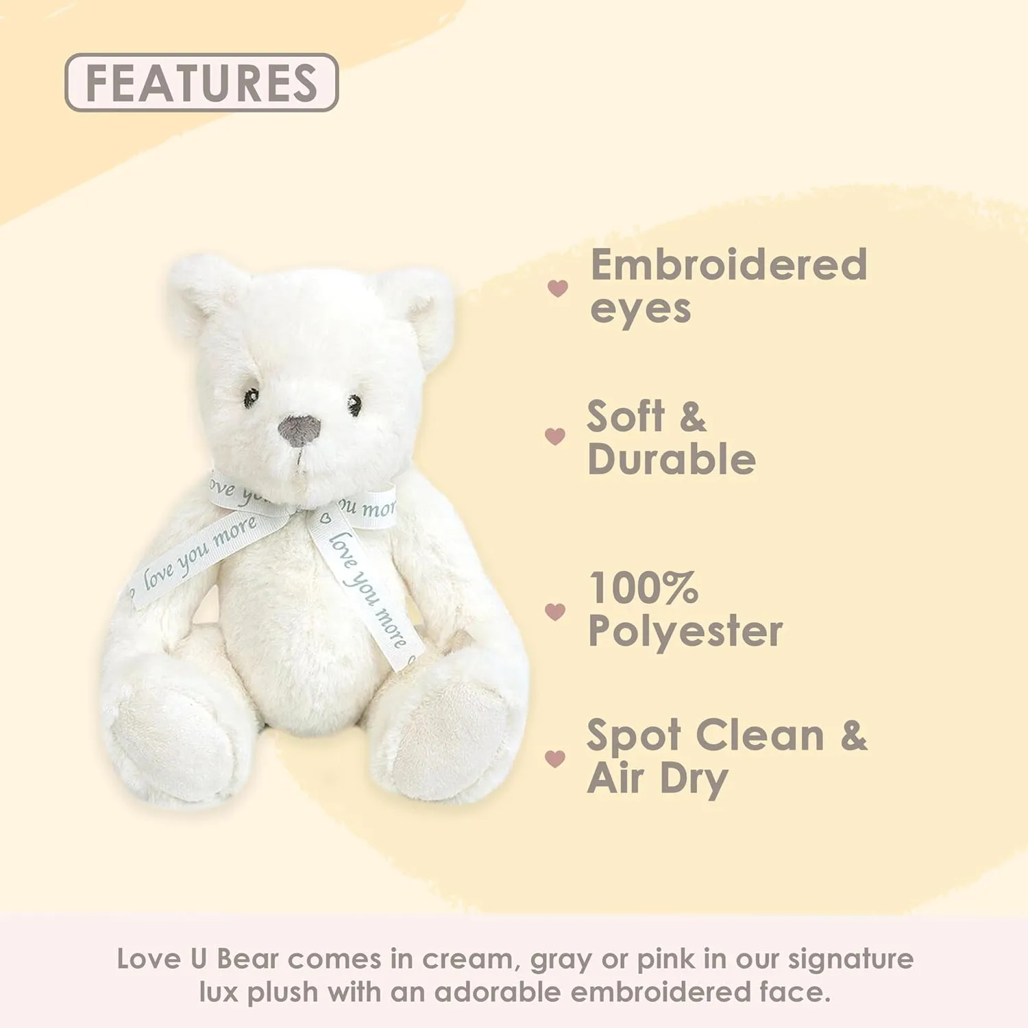 MON AMI ‘Love U’ Cream Teddy Bear Stuffed Animal – 10’’, Teddy Bear Plush for Baby Shower, Cute Plushies for Kids of All Ages