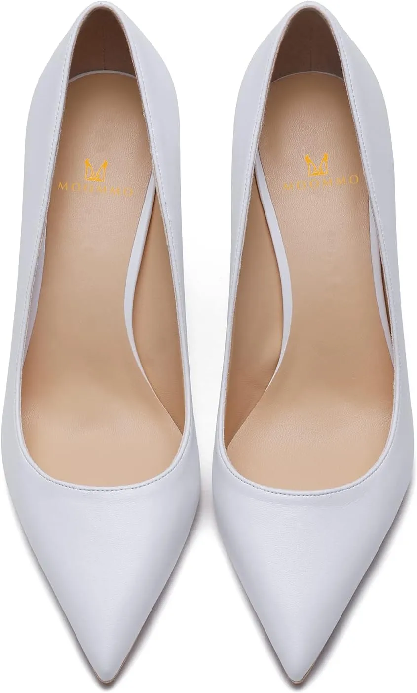 MOOMMO Women Classic High Heels Pumps Shoes Pointed Toe Slip On Satin Heels Stiletto Dress Shoes Pointed Closed Toe 3" Kitten Heel Sandals Office Ladies Bridal Wedding Party Formal Basic 4-13 M US