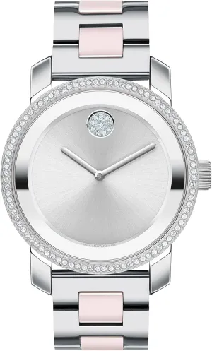 Movado Bold Iconic Women's Watch - Swiss Quartz 2H Movement, Stainless Steel Ceramic Center Link Bracelet - 3 ATM Water Resistance - Sparkling Crystal Details for Her - 36mm