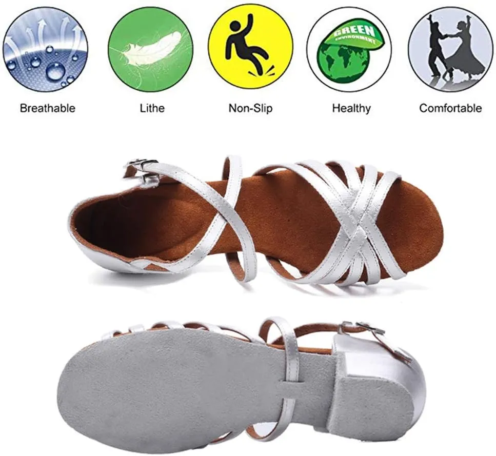 MSMAX Girls Latin Dance Shoe Low Heel Salsa Dancing Sandals for Women
