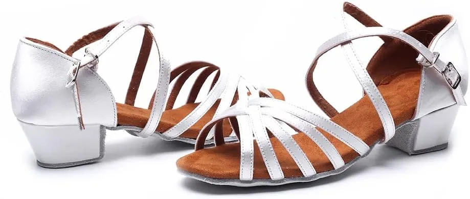 MSMAX Girls Latin Dance Shoe Low Heel Salsa Dancing Sandals for Women
